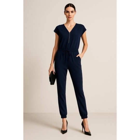 Vince Pants - Vince Navy Blue Women's jogger short sleeve Jumpsuit